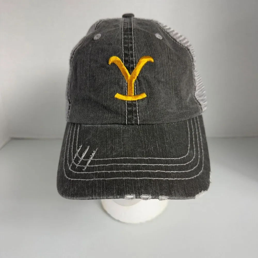 Yellowstone Dutton Ranch Gray Trucker Hat Distressed Adjustable Backstrap OSFA